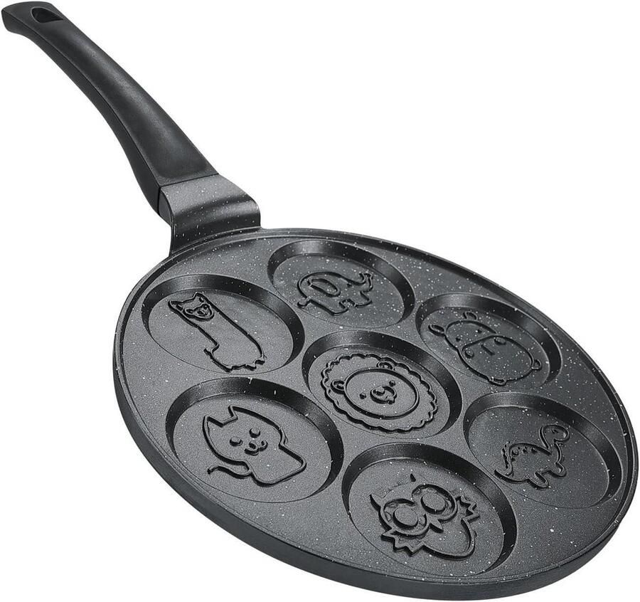 Pannenkoekenpan Dieren Koekenpan Ontbijt Maken Zeven Vormen 26 cm Zwart