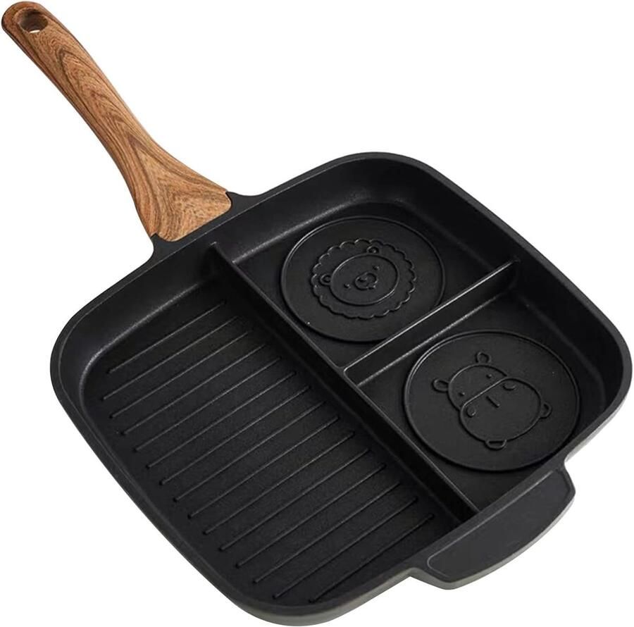 Pannenkoekenpan Dierengezicht Koekenpan Leuke pannenkoeken maken Twee gezichten 30 cm Zwart