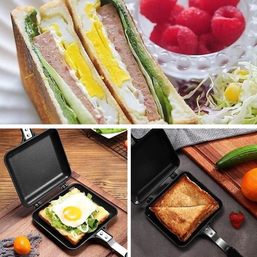 Pannenkoekenpan Dubbelzijdig Sandwich Pan Gietijzer Sandwiches Maken Anti-aanbak Gietaluminium 35 x 15.5 x 14 cm Onecolor