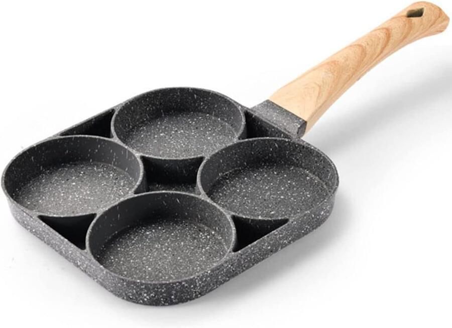 Pannenkoekenpan Eierkoekenpan Koekenpan Ontbijt Maken Antiaanbaklaag 4 Gaten Zwart