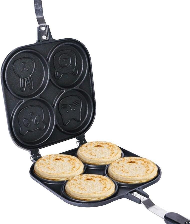 Pannenkoekenpan Eierpan met dieren Ontbijt maken Antiaanbaklaag 4 gaten Zwart