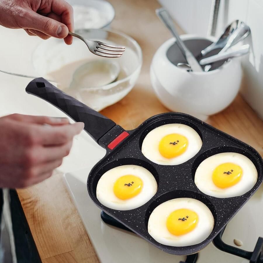 Pannenkoekenpan Eierpan Omelet Ontbijt Maken Antiaanbaklaag 4 Kopjes Zwart