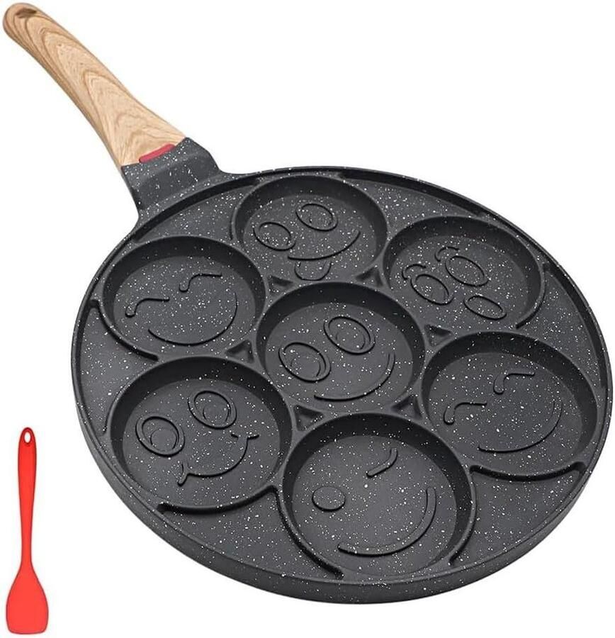 Pannenkoekenpan Eierpan Ontbijt Maken 7 Smiley Vormen 26 cm Zwart