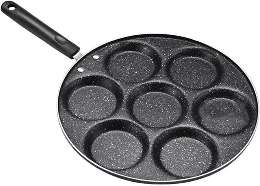 Pannenkoekenpan Eierpan Ontbijt Maken Anti-aanbaklaag 7 Gaten Zwart