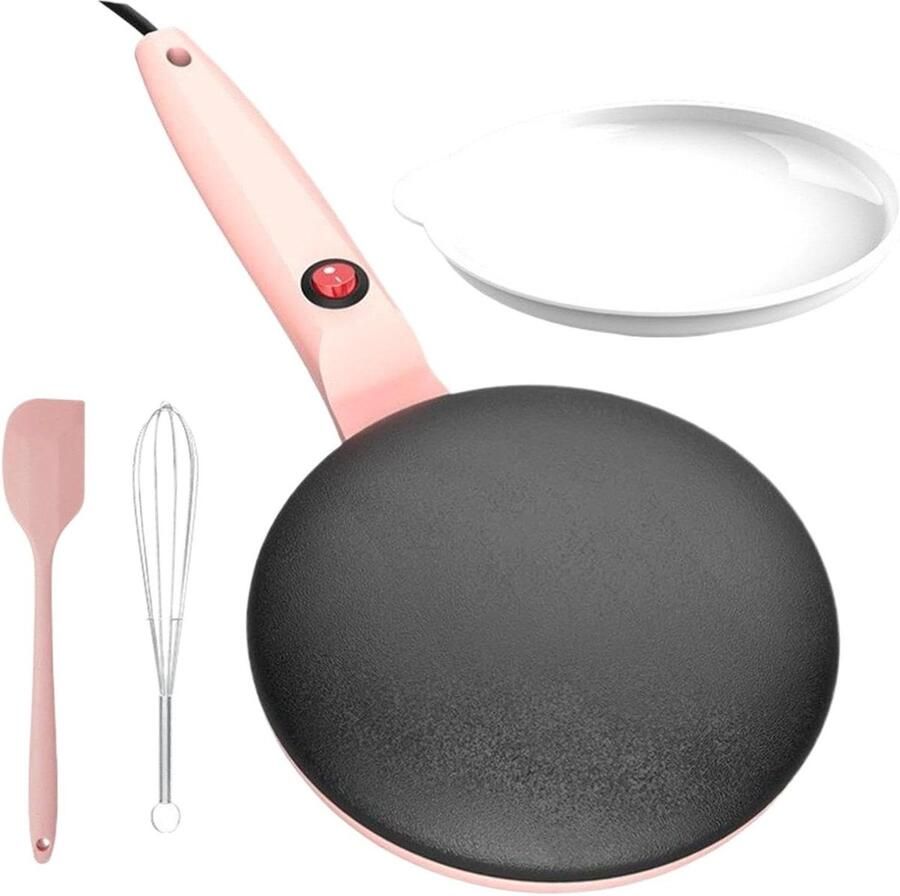 Pannenkoekenpan Elektrisch Crêpe Maker Ontbijt Maken Automatische Temperatuur 21.5 cm Breed Roze
