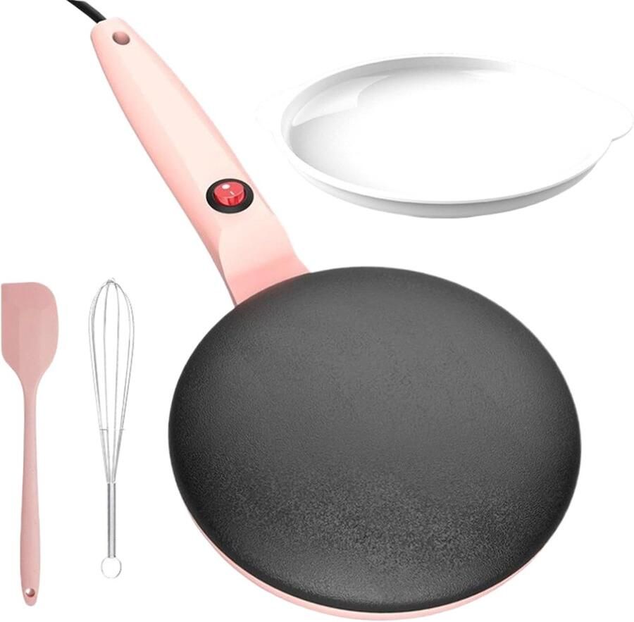 Pannenkoekenpan Elektrisch Crêpemaker Snelle Ontbijtjes Automatische Temperatuur 20 cm Diameter Roze