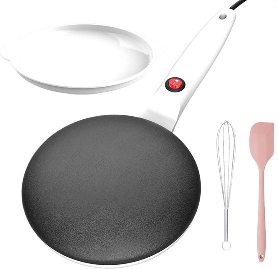 Pannenkoekenpan Elektrisch Ontbijtpan Crêpemaker Snelle Pannenkoeken Maken Automatische Temperatuurregeling 20 cm Diameter Wit