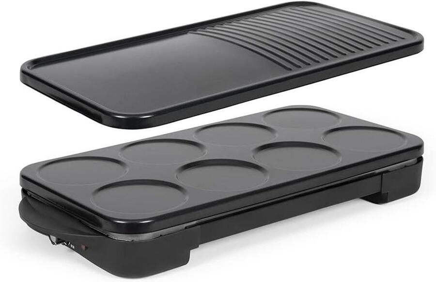 Pannenkoekenpan en Grillplaat 2-in-1 Apparaat Bakplaat Gezellig Eten PFAS-vrije Antiaanbaklaag 8 Mini Pannenkoeken Zwart