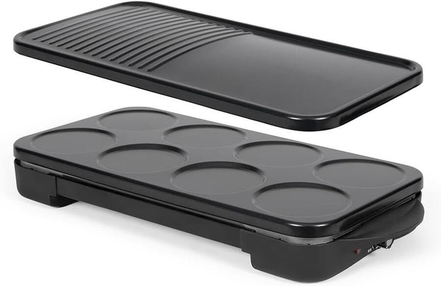 Pannenkoekenpan en Grillplaat 2-in-1 Apparaat Gezellig Tafelen PFAS-vrije Platen 8 Mini Pannenkoeken Zwart