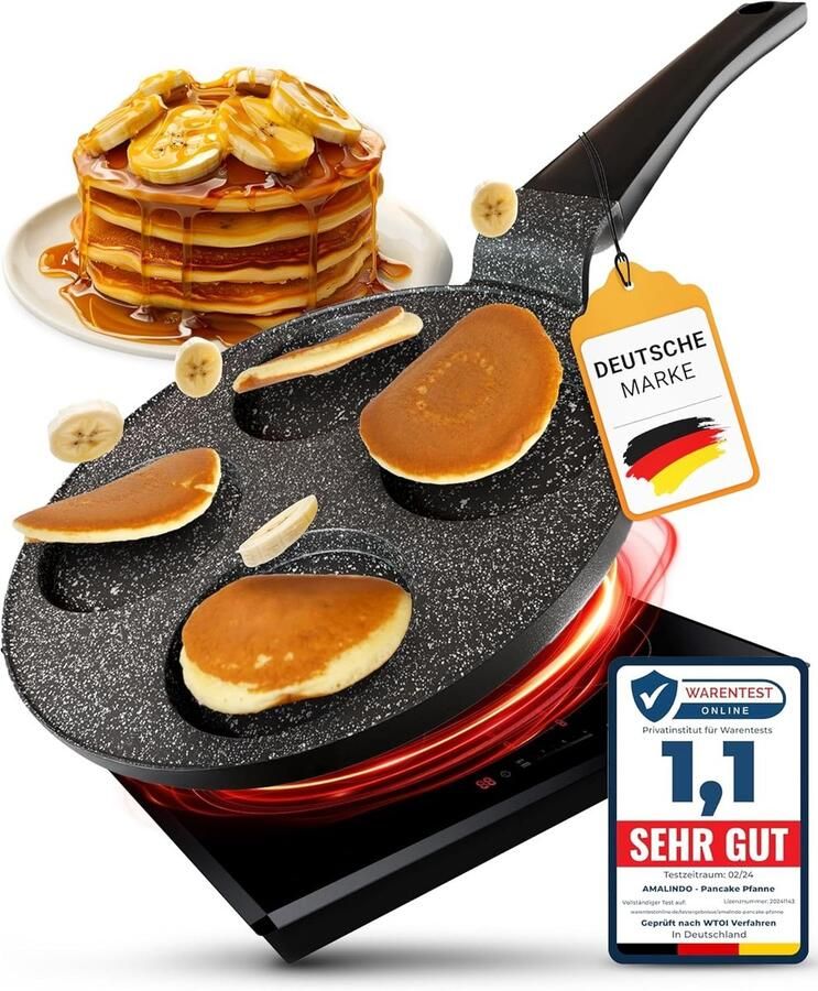 Pannenkoekenpan Gegoten Aluminium 4 Gaten Anti-aanbaklaag Voor Pannenkoeken en Meer