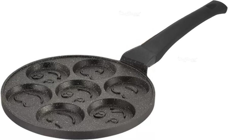 Pannenkoekenpan Gegoten Aluminium Crêpepan Smiley Ontbijt Maken 3-laags Marmeren Coating Ø 26 cm