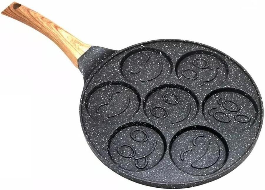 Pannenkoekenpan Gezichtjes Smiley Pan Leuke Koekjes Bakken Marmeren Coating Ø26.5 cm Zwart