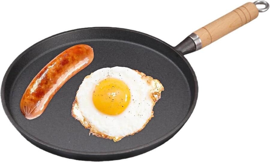Pannenkoekenpan Gietijzer Koekenpan Braadpan Pannenkoeken Bakken Gecoate Antiaanbaklaag 26 cm Diameter Zwart