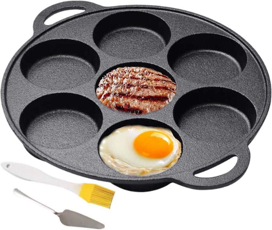 Pannenkoekenpan Gietijzer Koekenpan Ontbijt Lekker Koken 7-Gaats Ontwerp 305 cm Zwart