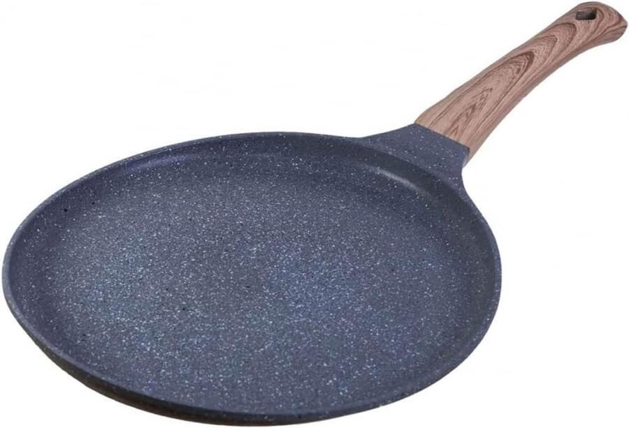 Pannenkoekenpan Gietijzer Koekenpan Plaat Ontbijt Bakken Hittebestendig Houten Handvat 24 cm Diameter Zwart