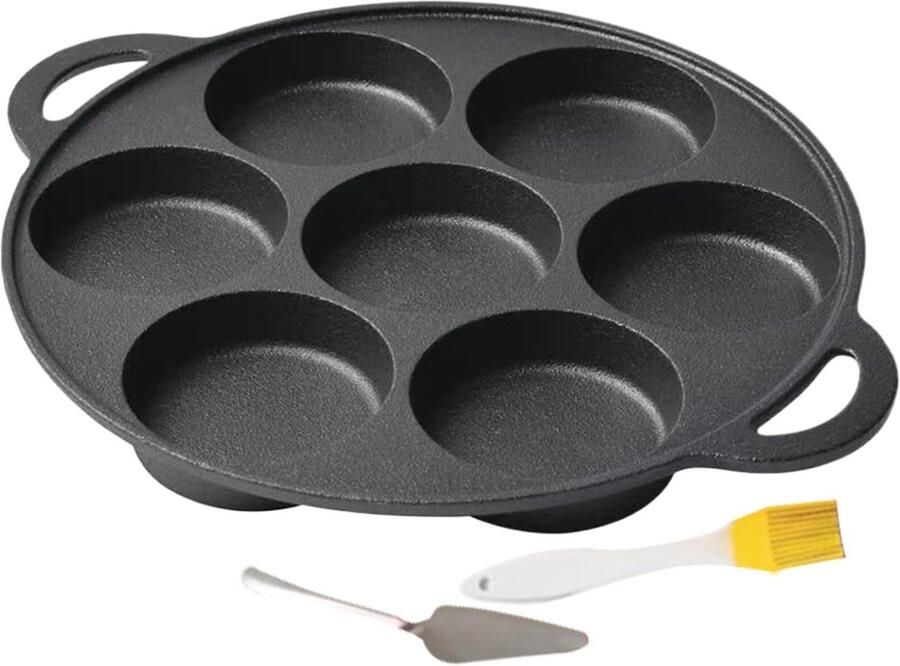 Gietijzeren Pannenkoekenpan Ontbijt Pan Meerdere Pannenkoeken Maken Zeven Gaten Structuur 305 cm Zwart
