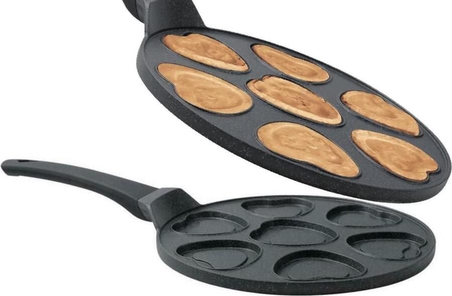 Pannenkoekenpan Hartvorm Pannenkoek & Crepe Lekkere Koekjes Bakken 7-Gaats Anti-aanbaklaag Ø 26 cm Zwart
