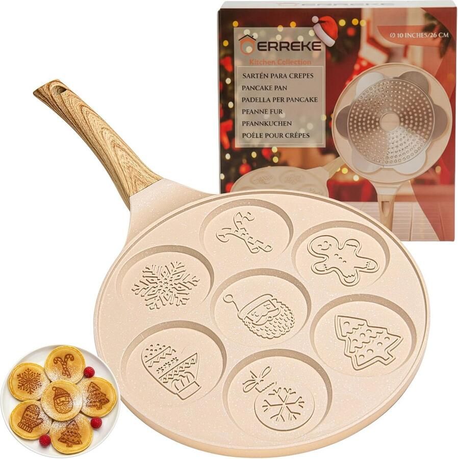 Pannenkoekenpan Kerstvormen Feestelijke ontbijten 7 figuren tegelijk 26 cm Beige