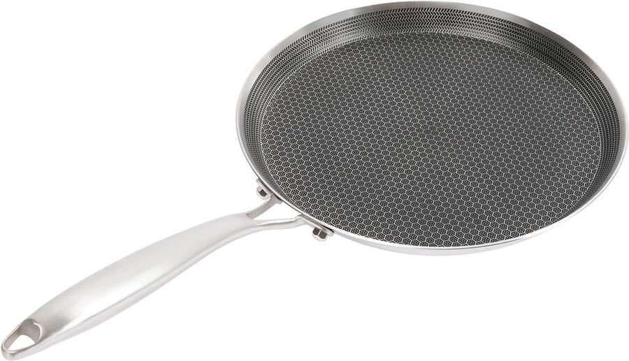 Pannenkoekenpan Koekenpan Crêpepan Ontbijt Bakken Krasbestendige Honingraat 28 cm Diameter Zilver Zwart