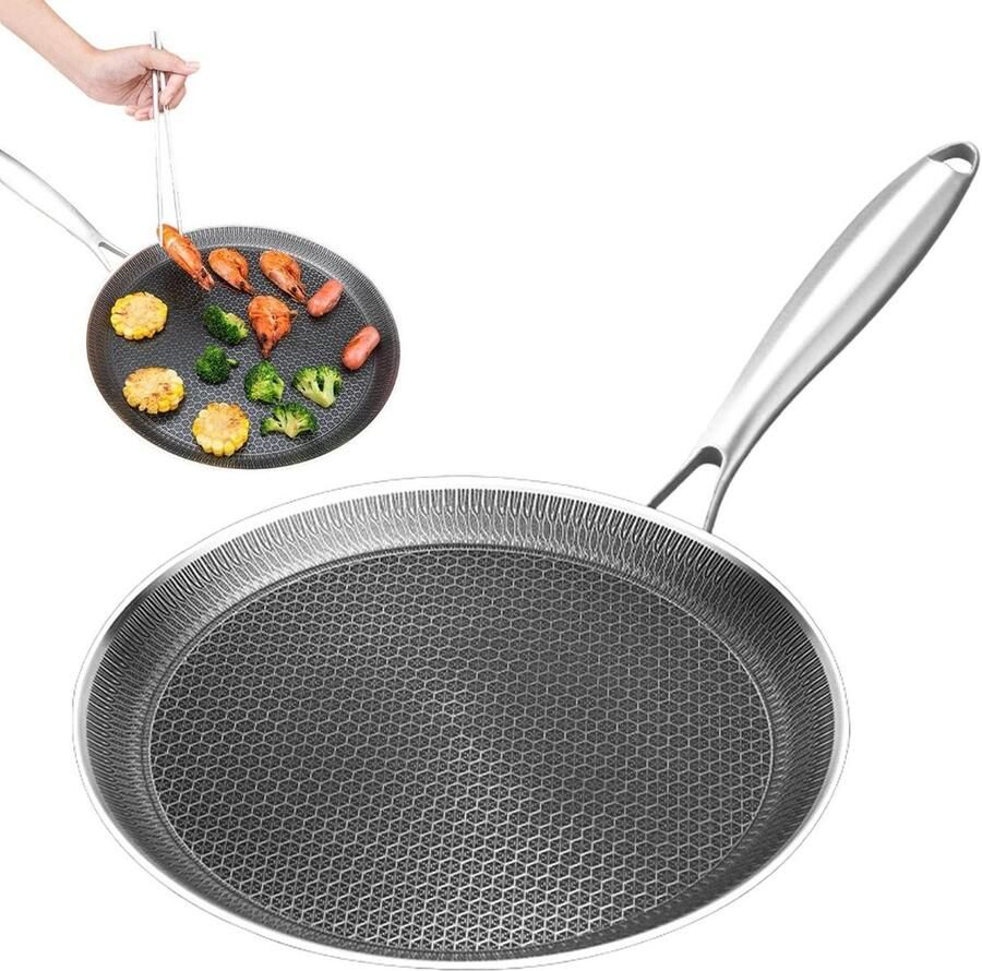 Pannenkoekenpan Koekenpan Grillpan Ontbijt Bereiden Honingraat Coating 28 cm Zilver