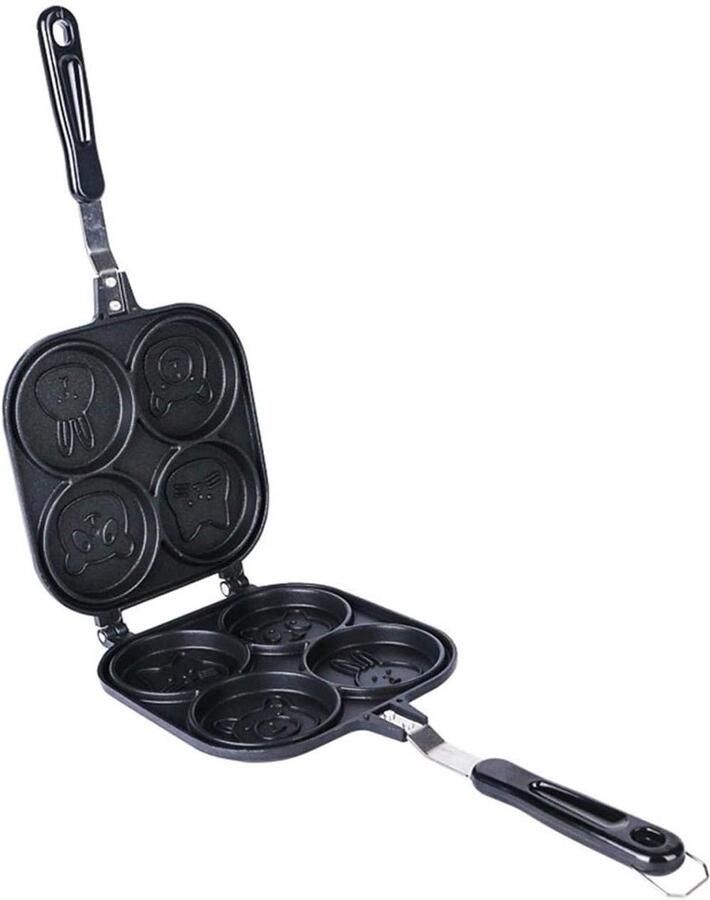 Pannenkoekenpan Koekenpan Mini pan Ontbijt maken Gegoten aluminium 4 dieren Zwart