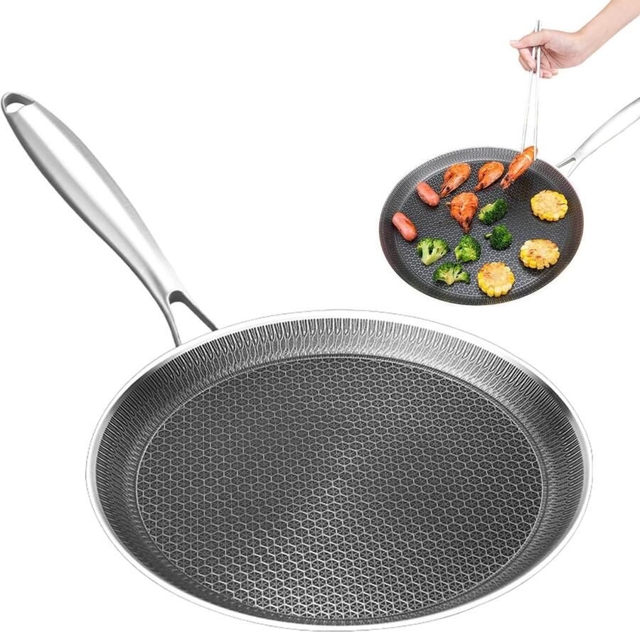 Pannenkoekenpan Anti-aanbak Eierpan Koekenpan Ontbijt Bakken Honingraat Structuur 26 cm Zilver