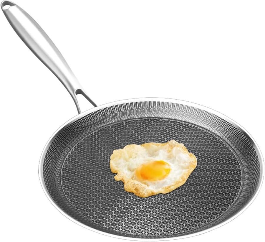 Pannenkoekenpan Crêpepan Koekenpan Ontbijt Bakken Verhoogde Rand 28 cm Zilver