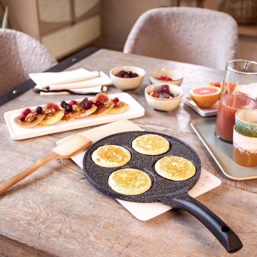 Pannenkoekenpan MEP148 antiaanbaklaag Ø 26 cm 4 inkepingen Ø 10 cm bakeliethandvat voor alle warmtebronnen inclusief inductie