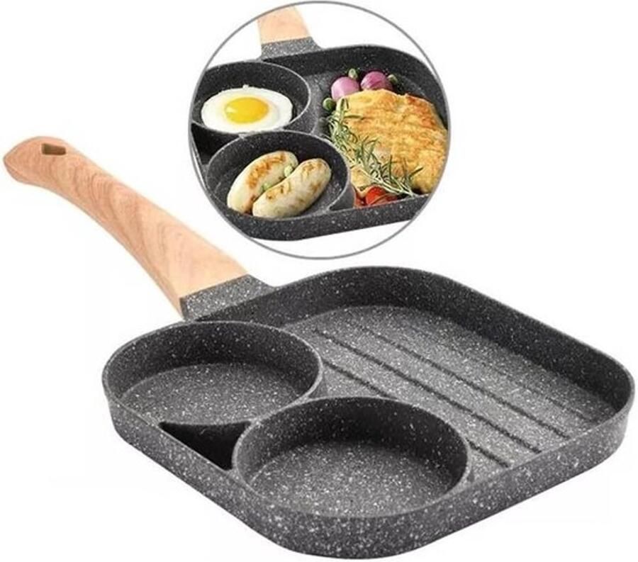 Pannenkoekenpan met 2 gaten Omeletpan Ei bakplaat Ontbijt Bakken Geen klinknagel ontwerp 38 cm lengte Zwart