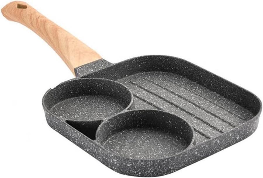 Pannenkoekenpan met 2 gaten Omeletpan Koekenpan Ontbijt Maken Verdikte Bodem Gelijkmatige Warmte 38 cm Lengte Zwart