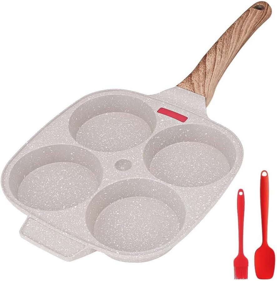 Pannenkoekenpan met 4 Cups Aluminium Eierpocheerpannen Geschikt voor Inductie en Alle Keukens
