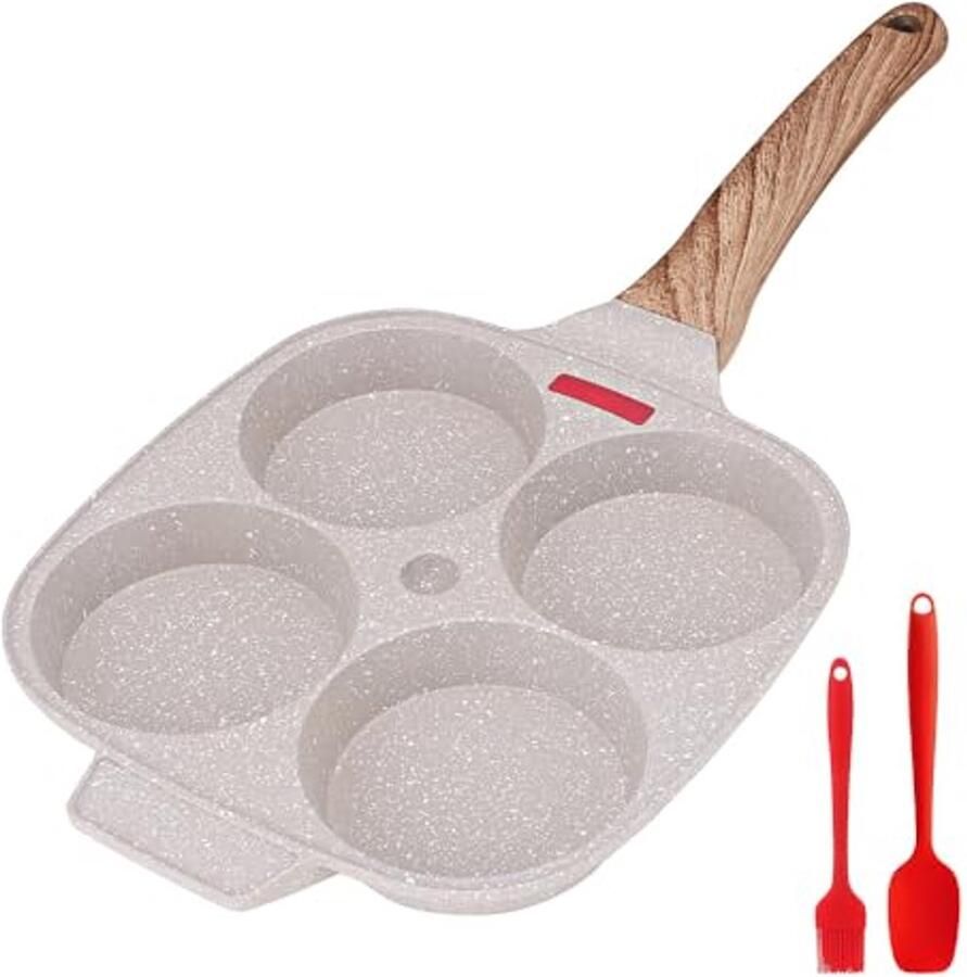 Pannenkoekenpan met 4 Cups Aluminium Eierpocheerpannen Geschikt voor Inductie en Alle Keukens