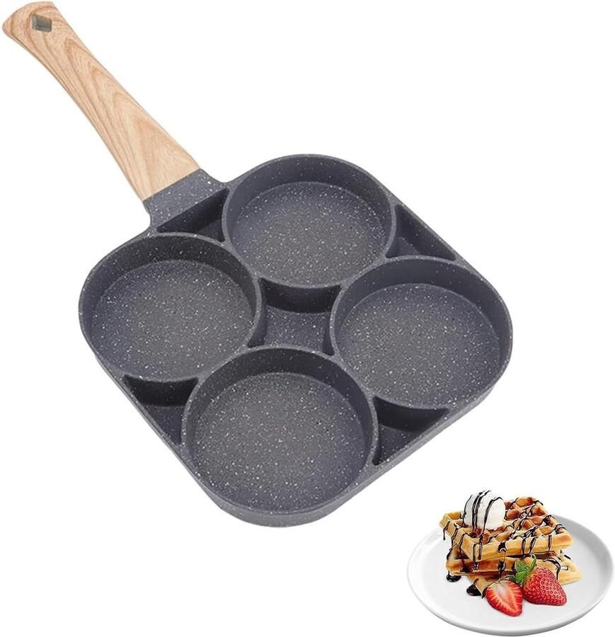Pannenkoekenpan met 4 gaten anti-aanbaklaag ideaal voor omeletten en inductiekookplaten