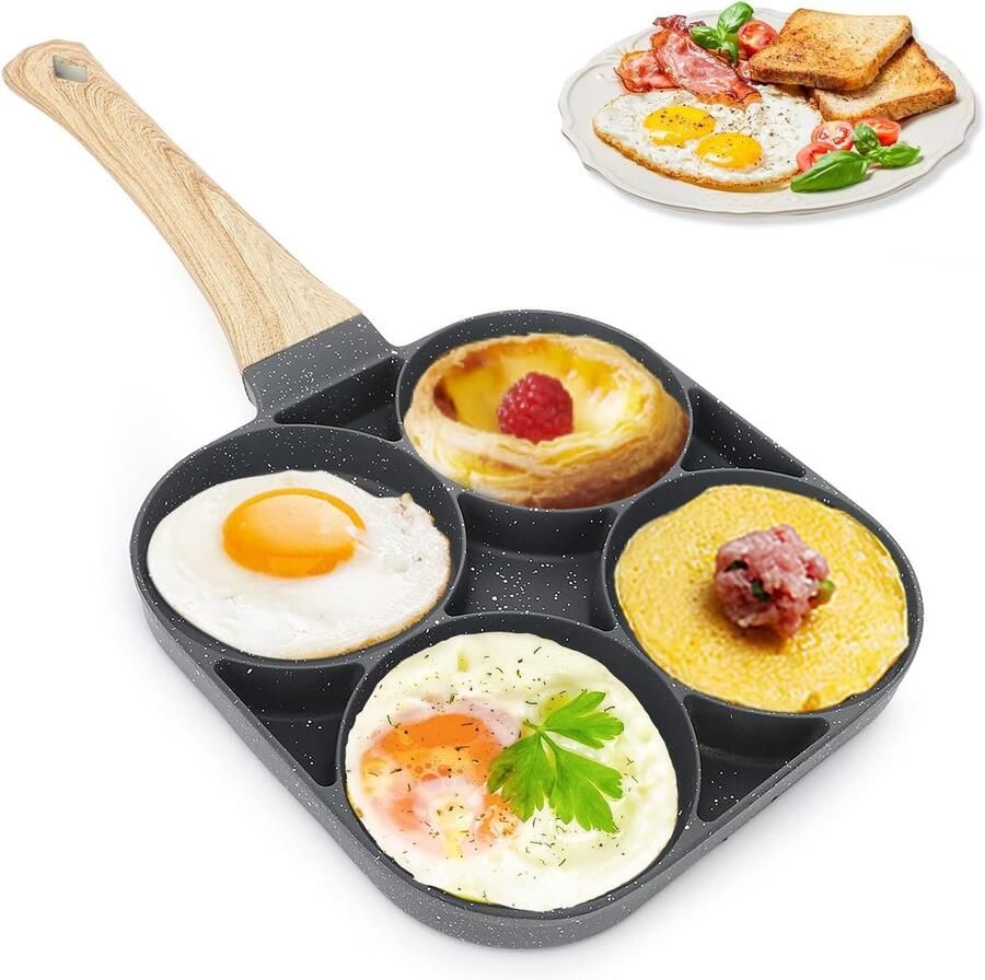 Pannenkoekenpan met 4 gaten anti-aanbaklaag ideaal voor pannenkoeken eieren en hamburgers op inductiekookplaten en gasfornuizen