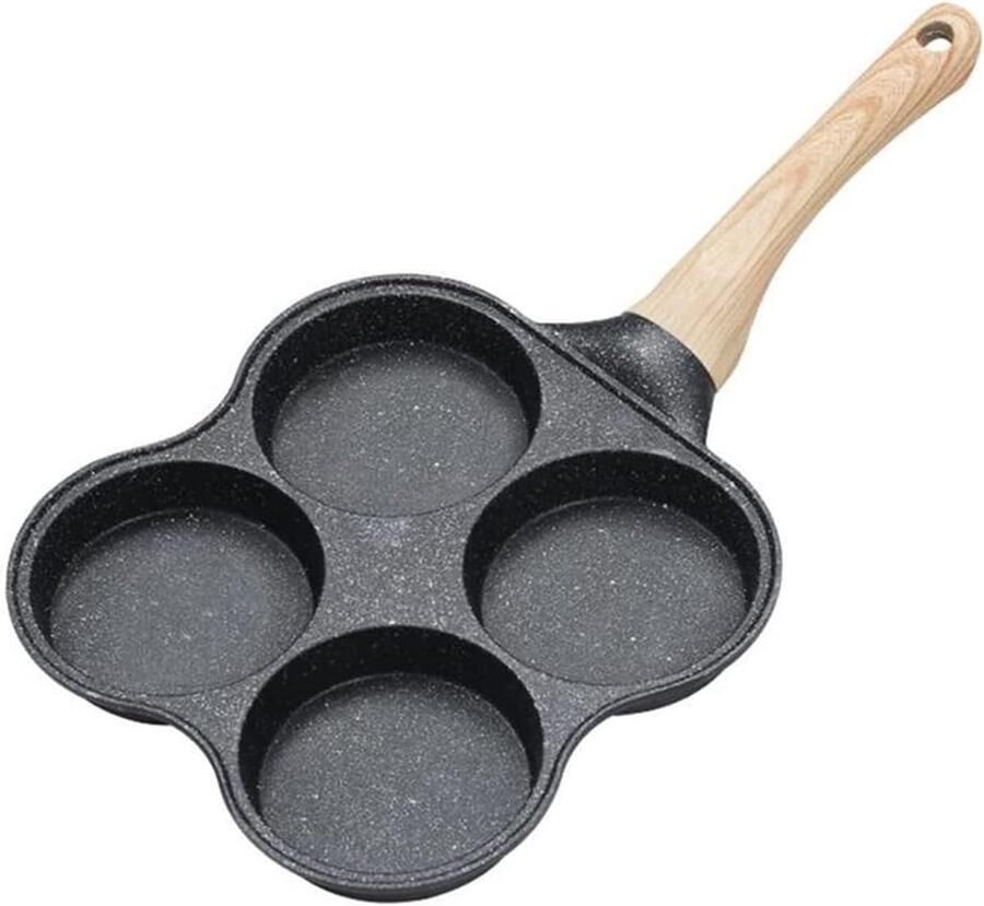 Pannenkoekenpan met 4 gaten Ei-koekenpan Mini-pan Ontbijt Bakken Snel en Gelijkmatig Verwarmen Niet gespecificeerd Zwart