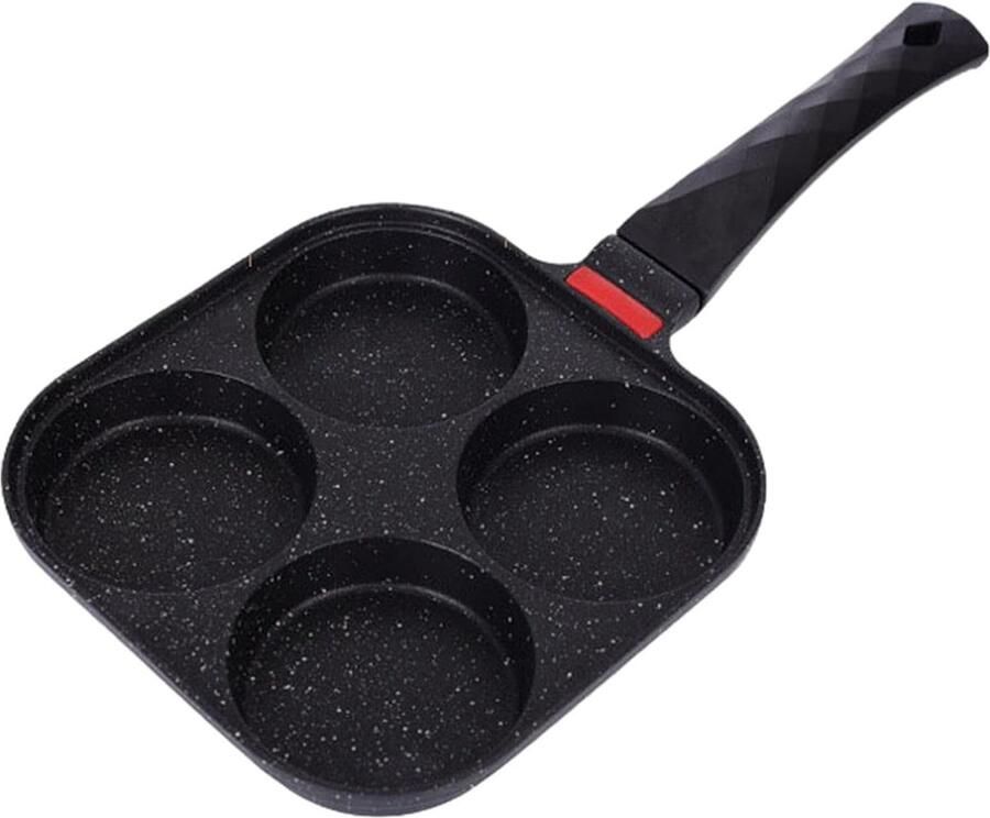 Pannenkoekenpan met 4 gaten Eierpan koekenpan Ontbijt bereiden Temperatuur indicator strip 19 cm breed Zwart bruin