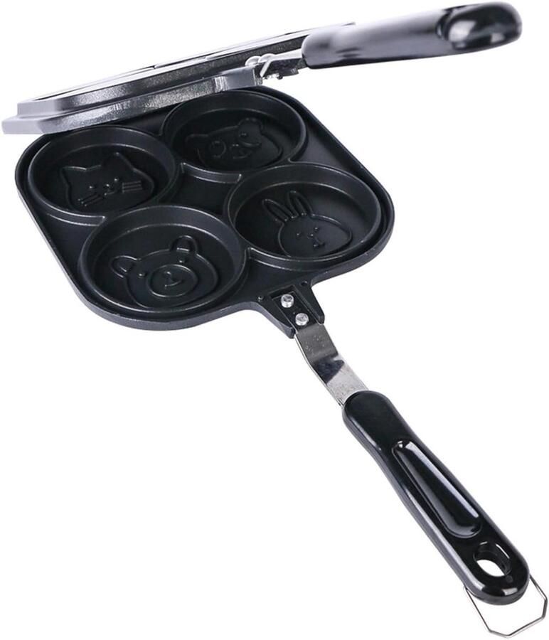 Pannenkoekenpan met 4 Gaten Mini Koekenpan Ontbijtpan Ontbijt Maken Antiaanbaklaag Gietaluminium Niet Gespecificeerd Zwart