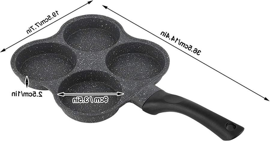 Pannenkoekenpan met 4 gaten Omeletpan Eiervorm Ontbijt Maken Antiaanbaklaag 36.5 x 19.5 cm Zwart