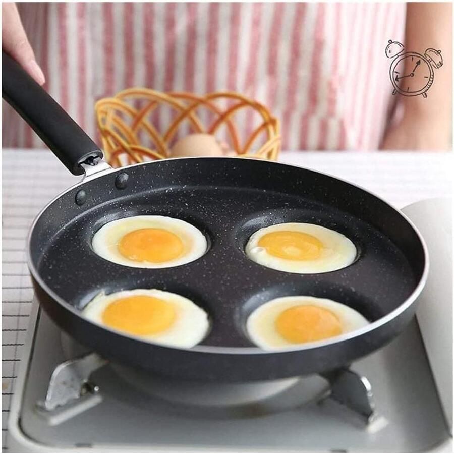 Pannenkoekenpan met 4 gaten Omeletpan Gebakken eierpan Ontbijt Bereiden Geen klinknagel ontwerp 4CM diep Zwart