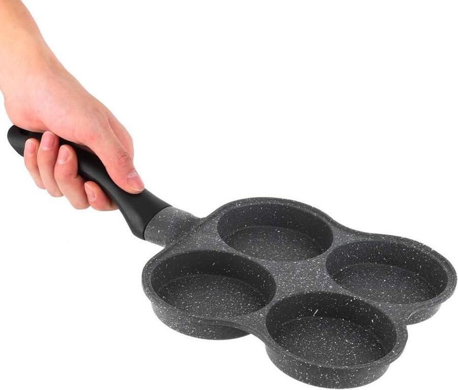 Pannenkoekenpan met 4 Gaten Omeletpan Koekenpan Ontbijt Bakken Anti-aanbak Laag 29 x 21 cm Zwart