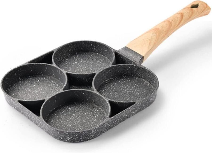 Pannenkoekenpan met 4 gaten Omeletpan Koekenpan Ontbijt Maken Antiaanbaklaag Maifan Steen 36 cm lengte Zwart