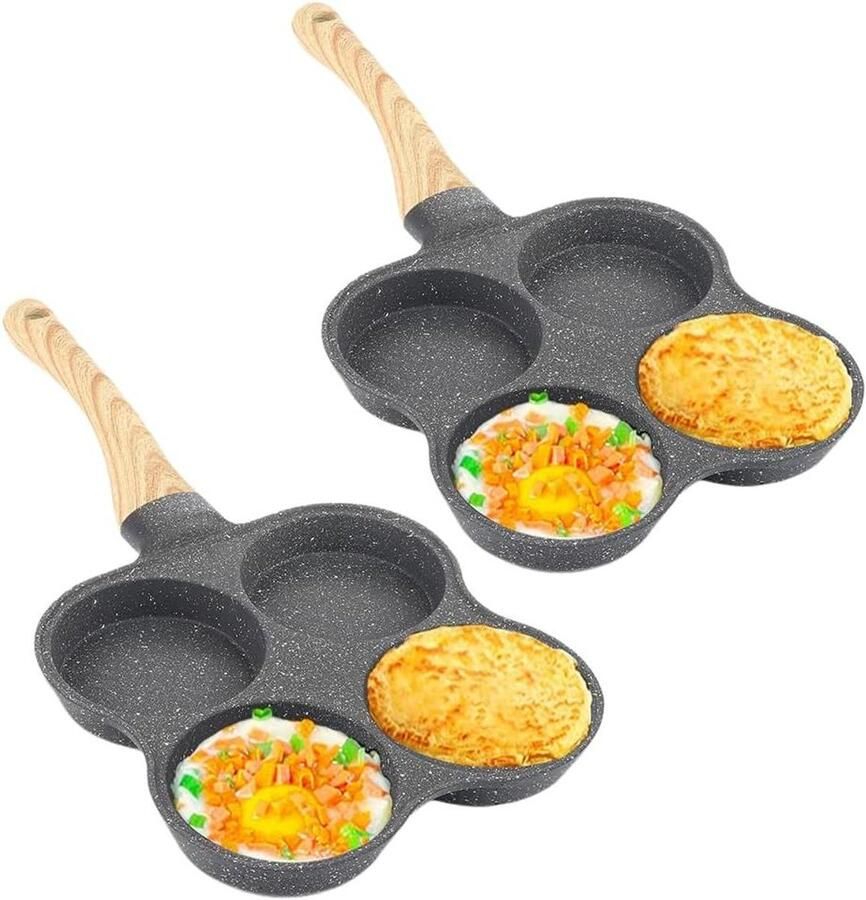 Pannenkoekenpan met 4 gaten Spiegelei pan Crêpepan Ontbijt Bereiden Antiaanbaklaag 4 Koppen Zwart