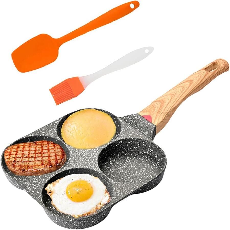 Pannenkoekenpan met 4 Gaten voor Inductie en Gas: Anti-Aanbak Spiegeleipan Set