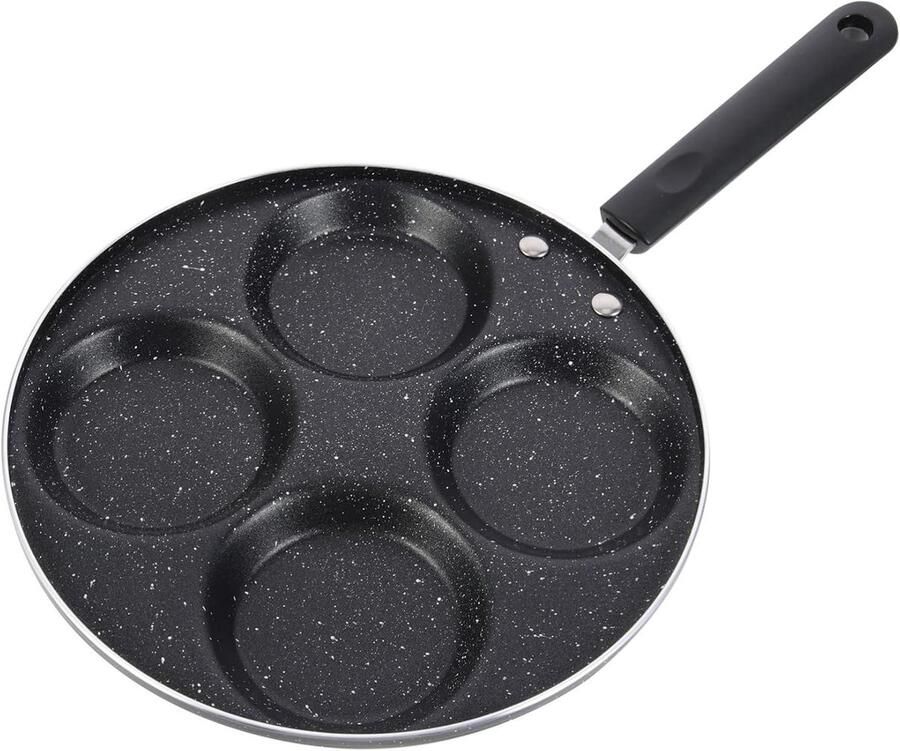 Pannenkoekenpan met 4 Holtes Omeletpan Crêpepan Ontbijt Bakken Antiaanbaklaag 42 x 24 cm Zwart