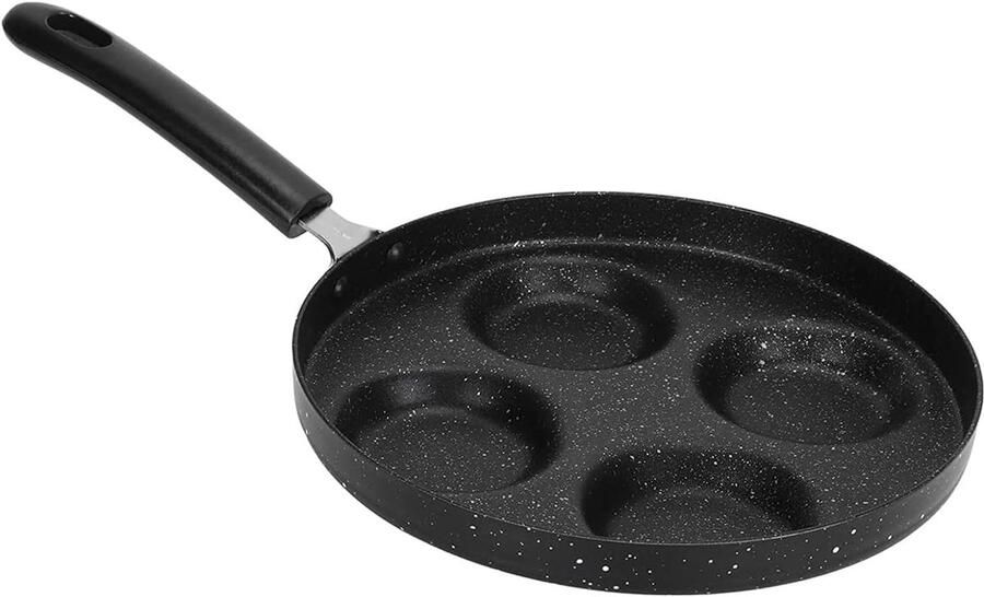 Pannenkoekenpan met 4 holtes Omeletpan Koekenpan Ontbijt Bakken Antiaanbaklaag 4-Gaats Zwart