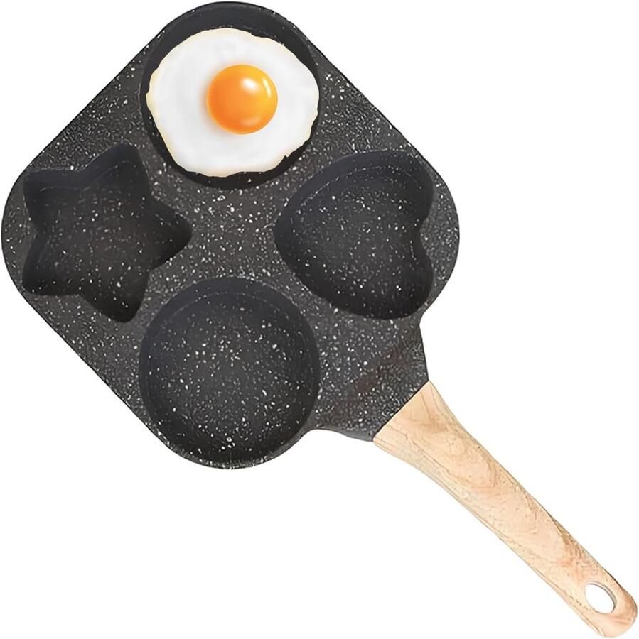 Koekenpan met 4 Omeletpan eierpan Ontbijt maken Vierkante vormpjes 4 kopjes Zwart