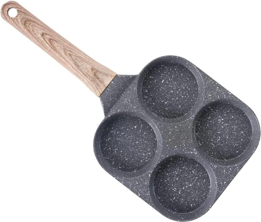 Pannenkoekenpan met 4-kops Omeletpan Ei-koekenpan Ontbijt Bakken Niet-klevende laag 3.6 inch per kop Houtnerf