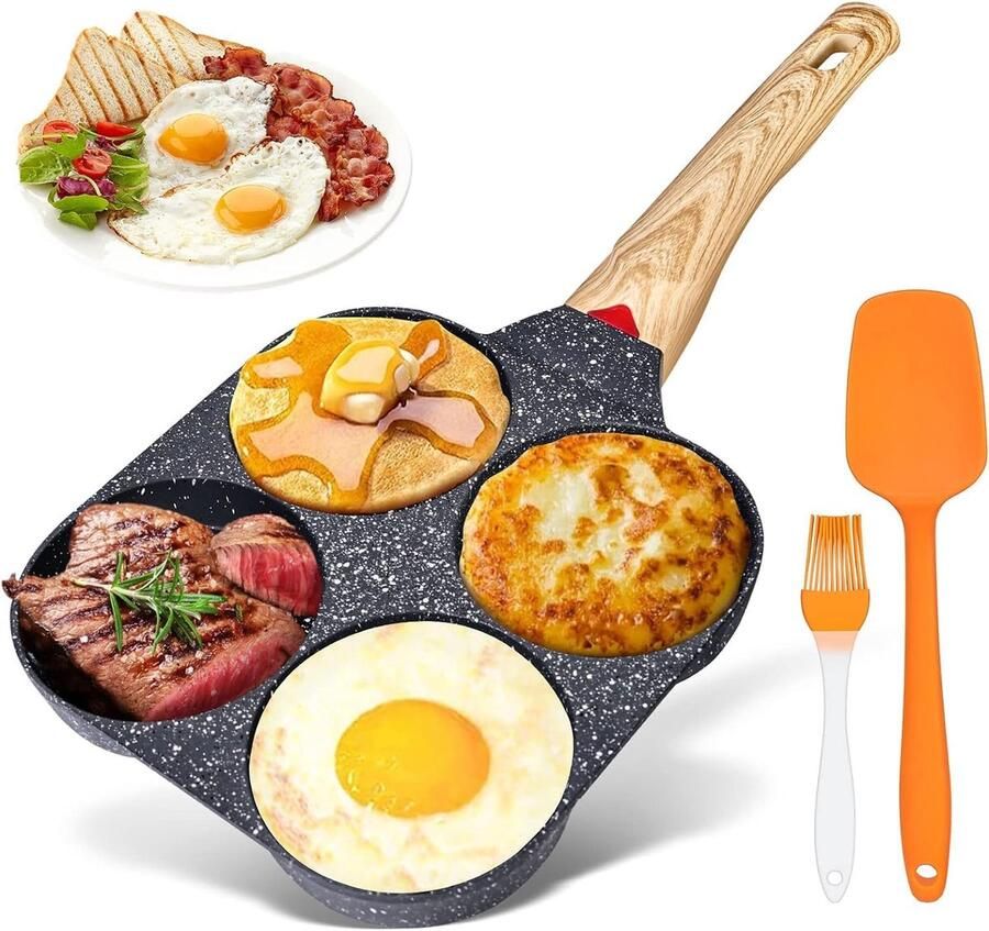 Pannenkoekenpan met 4 vormen: pannenkoekenpan met antiaanbaklaag voor hamburger gebakken ei voor gas- en elektrische inductiekookplaat van keramiek