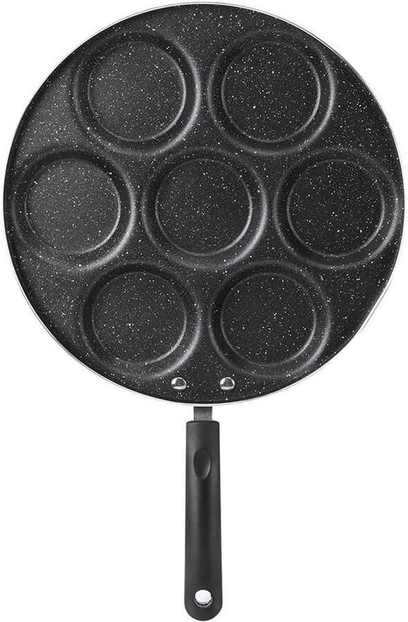 Pannenkoekenpan met 7 gaten anti-aanbaklaag ideaal voor ei en pannenkoeken veilig koken met handvat
