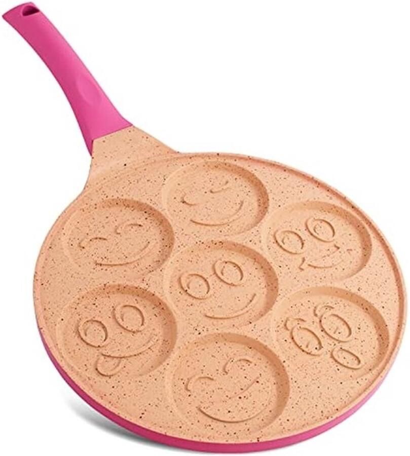 Pannenkoekenpan met 7 gaten Bakplaat voor mini-pannenkoeken Voor ontbijt Lichtgewicht aluminium 26.7 cm Roze